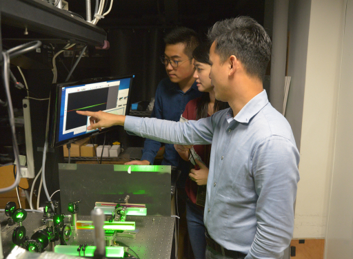 Dr Tsia with his research team in his research laboratory.